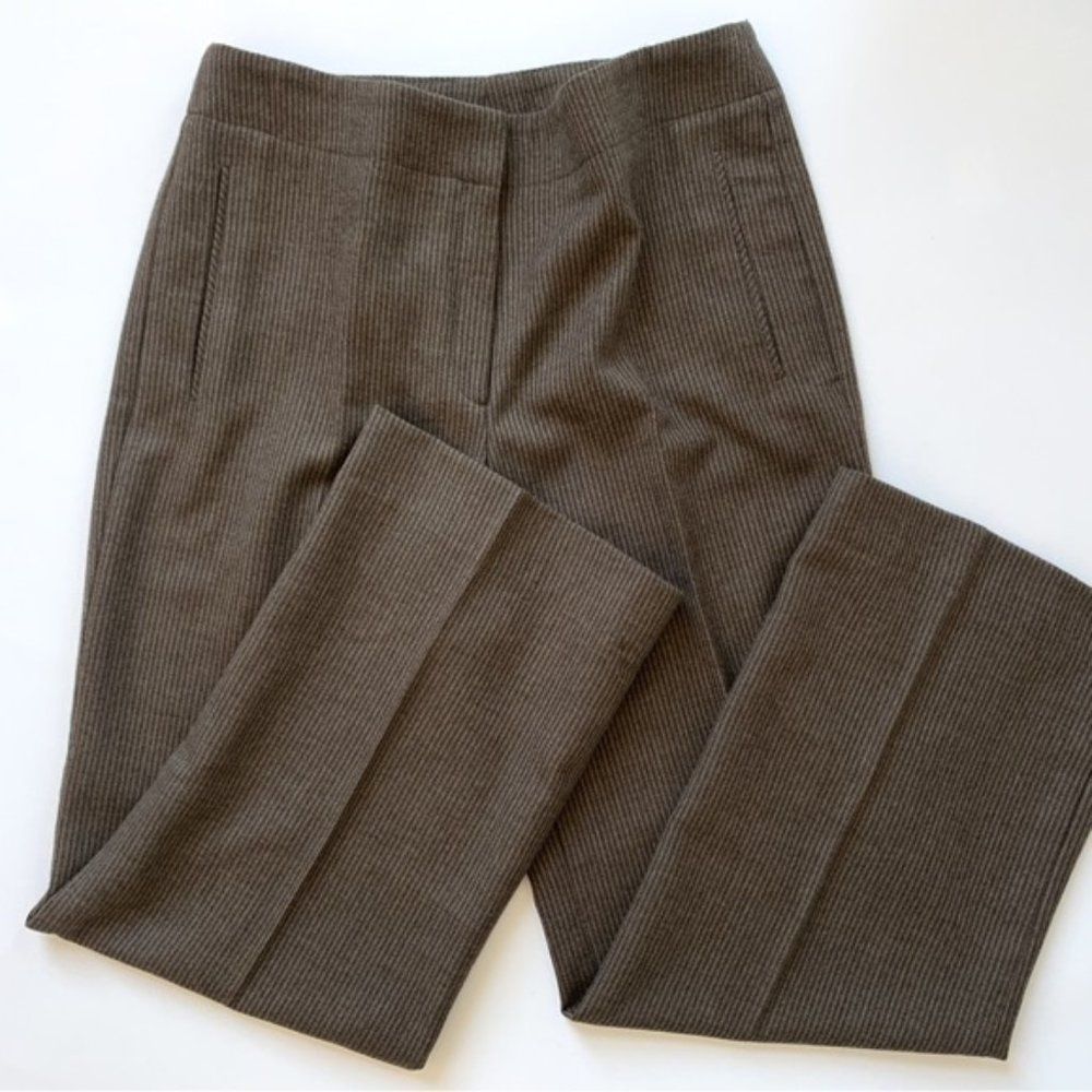 Rena Lange Camel Pinstripe Pure Wool Wide Leg Tailored Trousers size 8 Medium